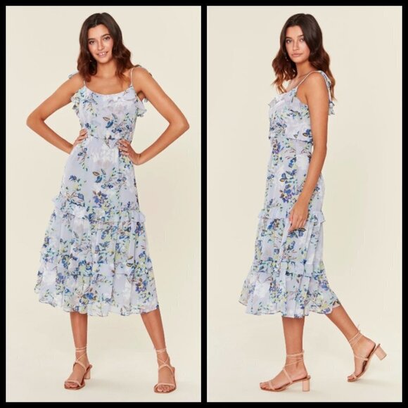 💕MISA LOS ANGELES💕 Inae Dress Chiffon Tiered Ruffle Viscose M Medium NWT - Picture 1 of 16